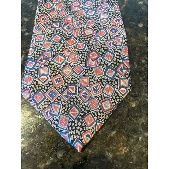 *3/$15 Vintage, Luxury Christian Dior Monsieur Men's Tie Silver Blue Geometric - Picture 2 of 4